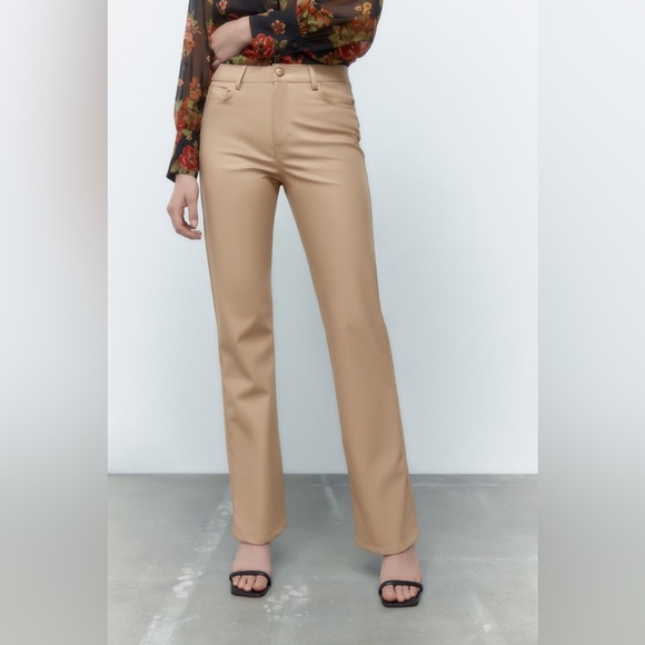 Zara Straight Leg Faux Leather Pants - Picture 4 of 5